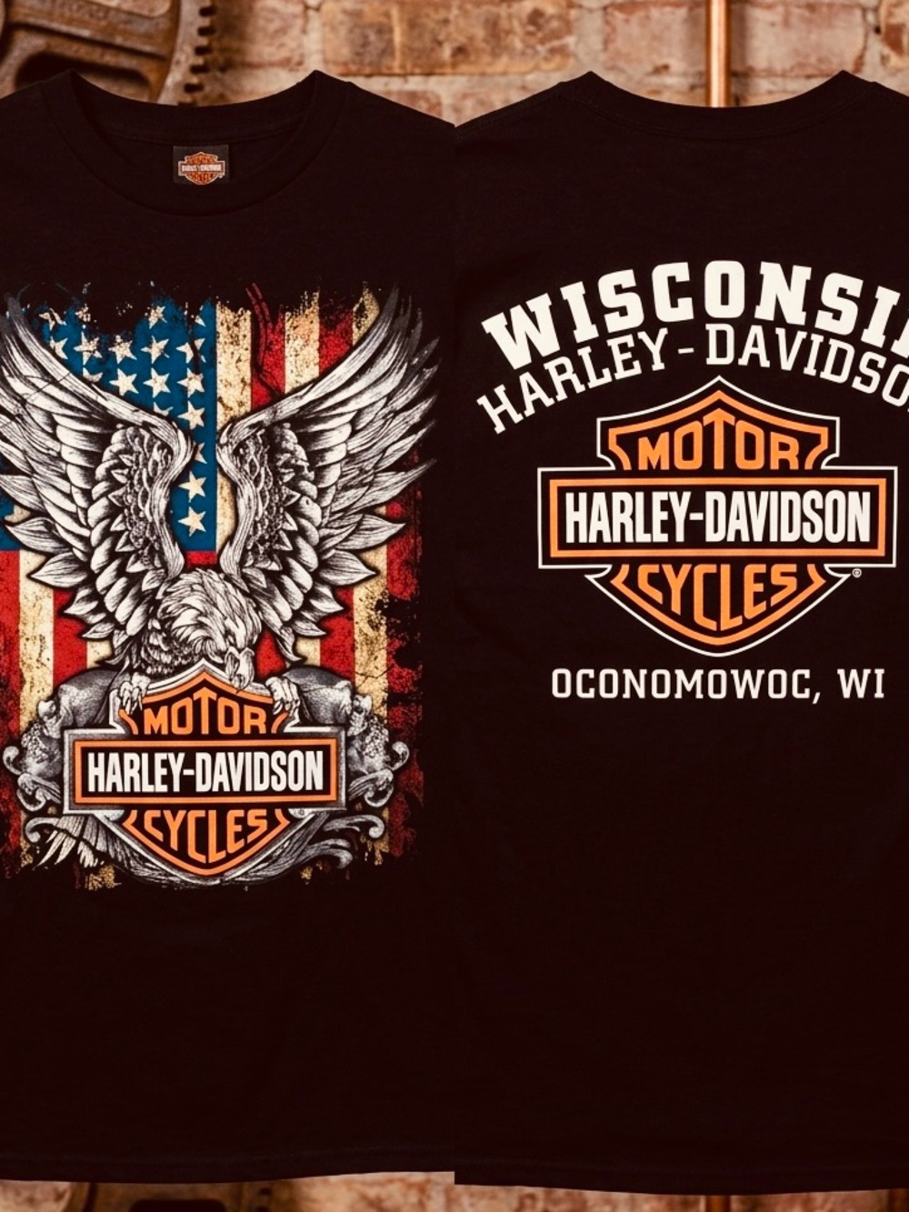 Harley-Davidson Black Eagle & Flag Graphic Short Sleeve Tee
